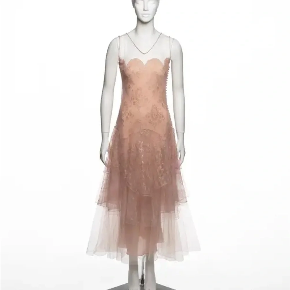 Blush Lace Tulle Evening Gown - Picture 2 of 12
